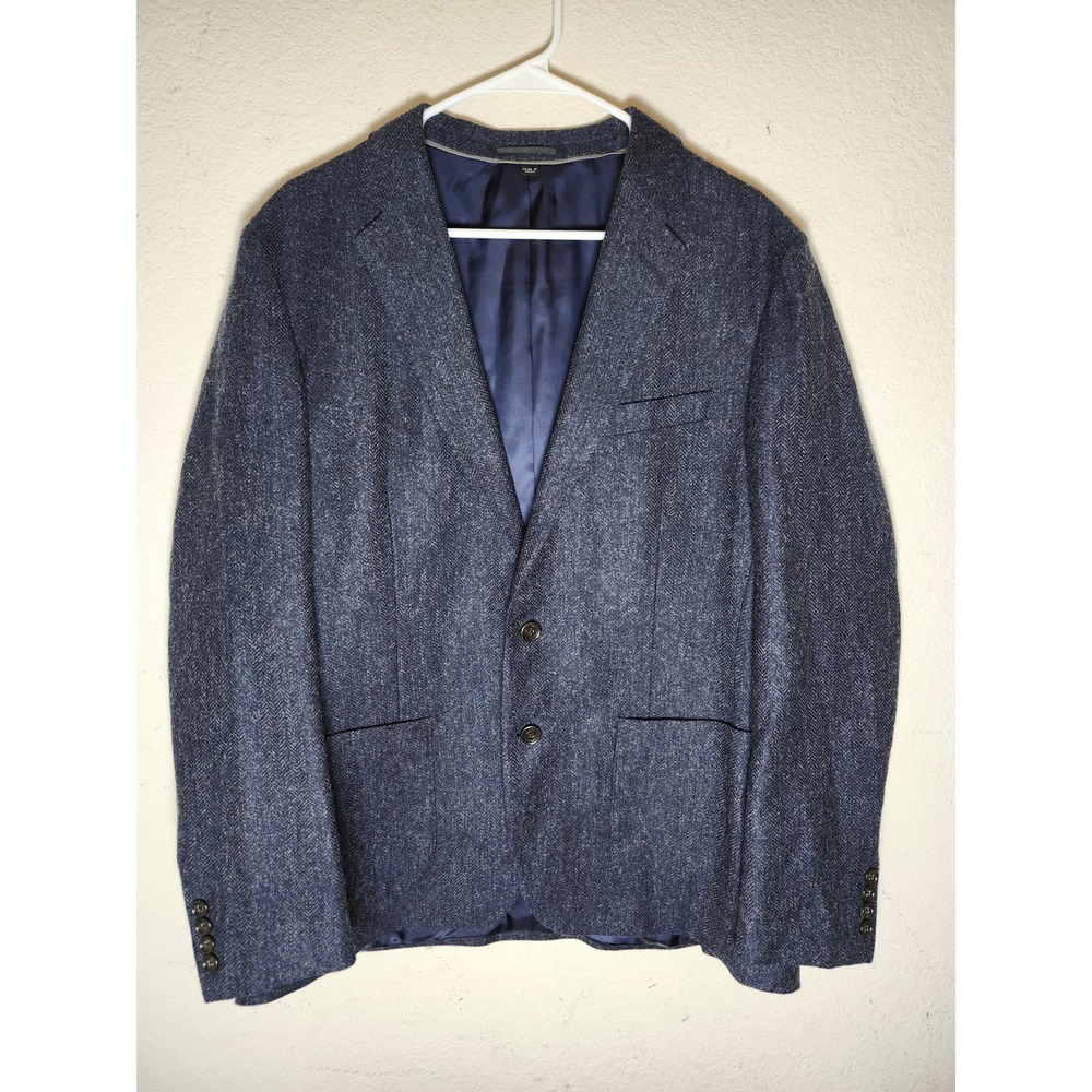 J.CREW Ludlow Blazer Mens 42R Blue Herringbone Wool Cotton Slim Fit Sport Coat